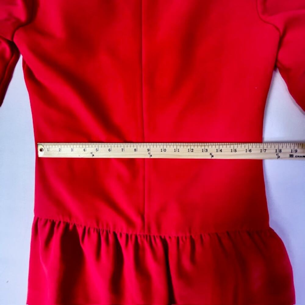 J Crew Red Shift Dress Size 4 Ruffle Hem 3/4 Sleeve Classic Mini - Picture 9 of 12